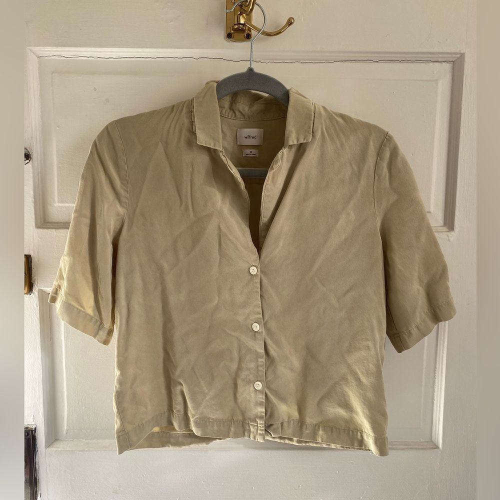 Wilfred Light Tan Button-Up Short Sleeve Top Size XS